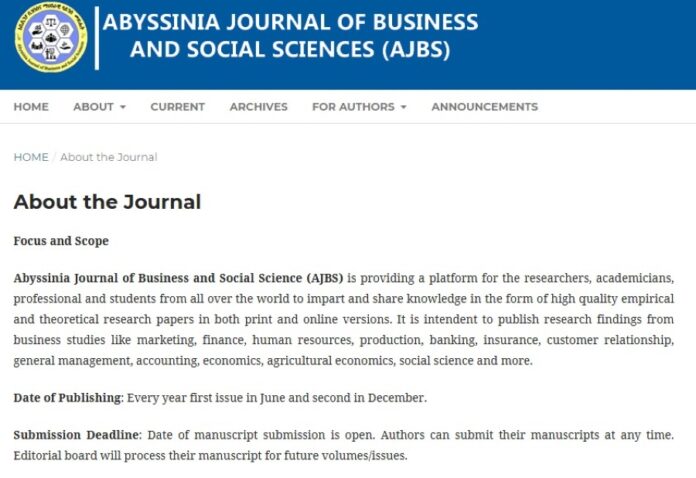 Discover Abyssinia Journal of Business and Social Sciences: Open-Access Excellence in Global Research