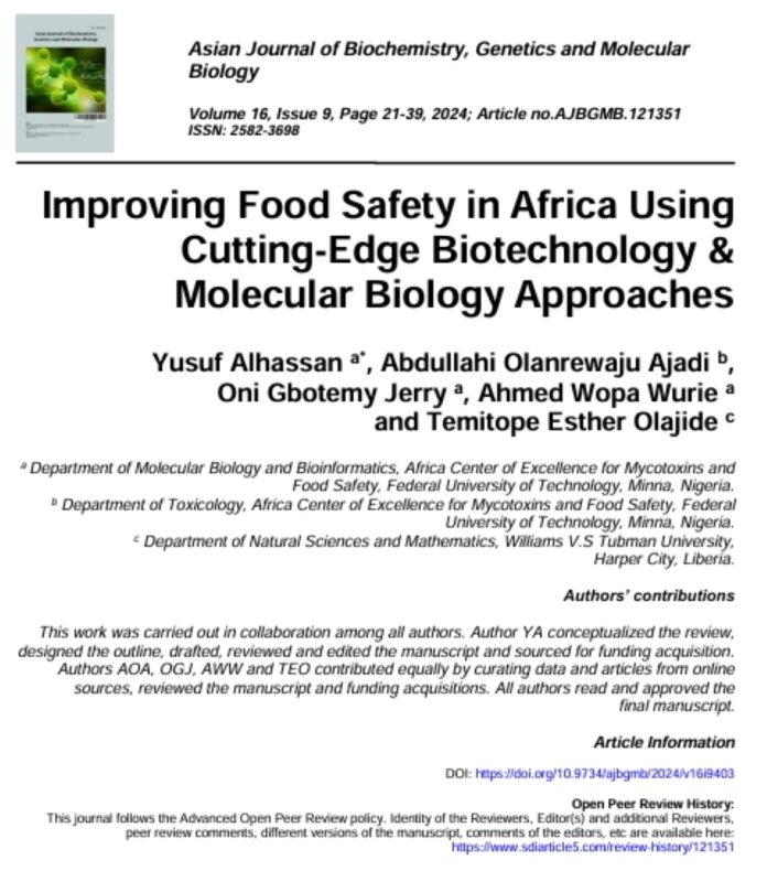 October 2024: Paper of the Month by Alhassan et al., 2024-Enhancing Food Safety in Africa: How Biotechnology & Molecular Biology Are Revolutionizing Contaminant Detection and Food Processing