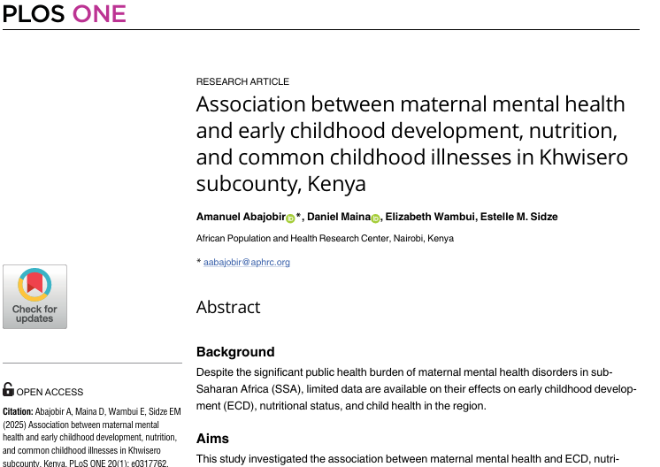 March 2025: Paper of the month by Abajobir et al. 2025 - Maternal Mental Health and Child Development: Impact on Nutrition, Growth, and Well-Being in Kenya