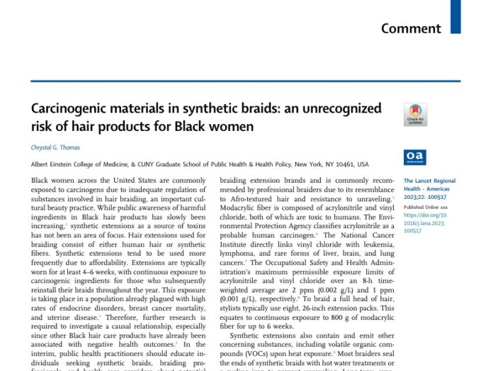 Carcinogens in Synthetic Braids Health Risks for Black Women and Urgent Need for Regulation