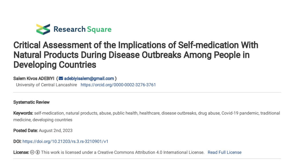 Critical assessment of the implications of self-medication with natural products during disease outbreaks among people in developing countries.
